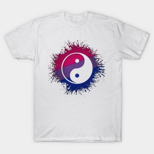 Paint Splatter Bisexual Pride Flag Yin and Yang Symbol T-Shirt